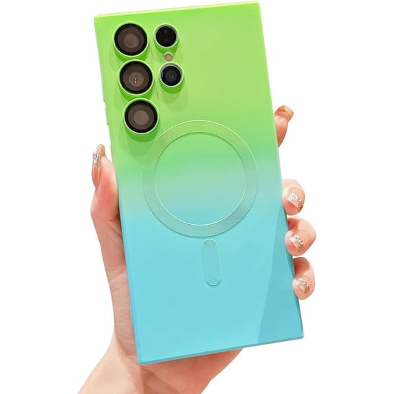 Gradient Magnetic Samsung Galaxy S23 Ultra 5G Phone Case, Compatible with MagSafe, Upgraded Camera Lens Film Protection Shockproof Matte Cases for Galaxy S23 Ultra 6.8" (Green Blue)