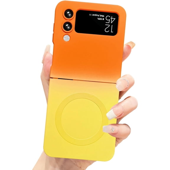 Gradient Magnetic for Samsung Galaxy Z Flip 3 5G Phone Case, Compatible with MagSafe, Upgraded Camera Lens Film Protection Shockproof Matte Cases for Galaxy Z Flip 3 6.7" (Orange Yellow)