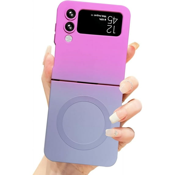 Gradient Magnetic Samsung Galaxy Z Flip 4 5G Phone Case, Compatible with MagSafe, Upgraded Camera Lens Film Protection Shockproof Matte Cases for Galaxy Z Flip 4 6.7" (Purple Gray Gradient)
