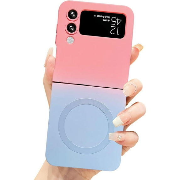 Gradient Magnetic Samsung Galaxy Z Flip 4 5G Phone Case, Compatible with MagSafe, Upgraded Camera Lens Film Protection Shockproof Matte Cases for Galaxy Z Flip 4 6.7" (Pink Blue Gradient)