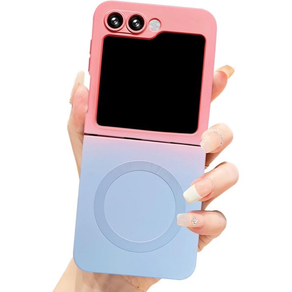 Gradient Magnetic for Samsung Galaxy Z Flip 5 5G Phone Case, Compatible with MagSafe, Upgraded Camera Lens Film Protection Shockproof Matte Cases for Galaxy Z Flip 5 6.7" (Pink Blue)
