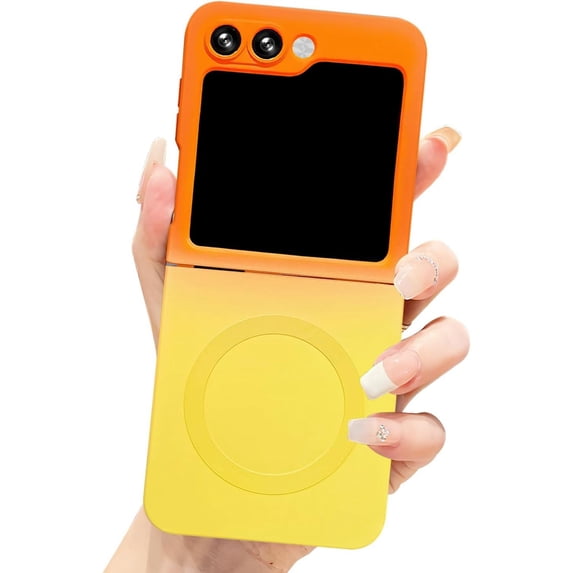Gradient Magnetic for Samsung Galaxy Z Flip 5 5G Phone Case, Compatible with MagSafe, Upgraded Camera Lens Film Protection Shockproof Matte Cases for Galaxy Z Flip 5 6.7" (Orange Yellow)