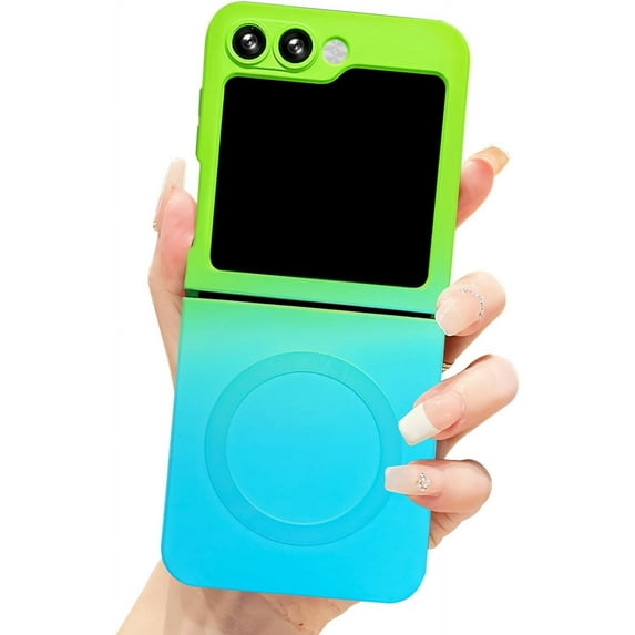 Gradient Magnetic for Samsung Galaxy Z Flip 5 5G Phone Case, Compatible with MagSafe, Upgraded Camera Lens Film Protection Shockproof Matte Cases for Galaxy Z Flip 5 6.7" (Green Blue)