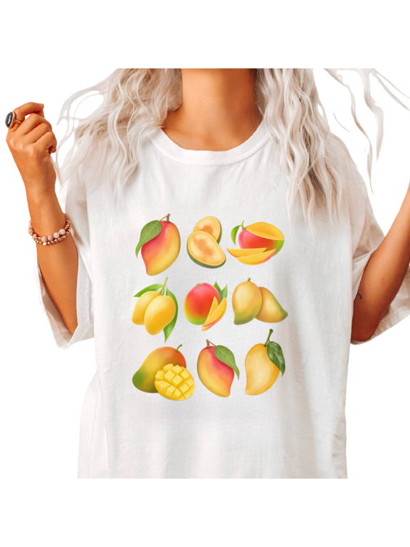 Gradient Mango Palette Design Cotton Textured Weave Relaxed Drop Shoulder White S-5XL Tops