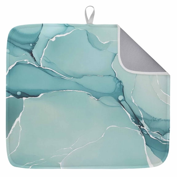 Gradient Marble Agate Stone 1 Pack Dish Drying Mat,Absorbent Drying Pad Aqua White Ombre Lines Microfiber Kitchen Countertop Protector Mats Dish Drainer Rack Mat for Dishes Cups Glassware,18x24in