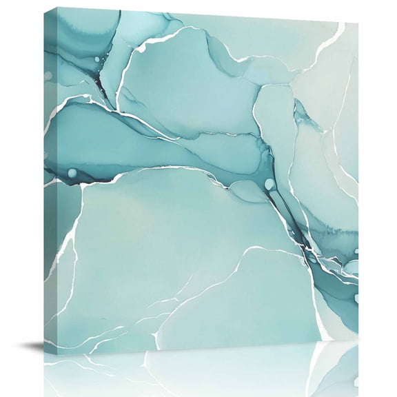 Gradient Marble Agate Stone Canvas Artwork Painting Art, Aqua White Ombre Lines Square Framed Wall Decorations Prints Picture for Bedroom Kitchen Living Room, 12x12 in