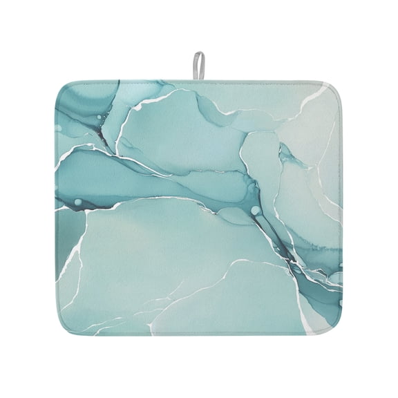 Gradient Marble Agate Stone Dish Drying Mats for Kitchen Counter,Absorbent Microfiber Dish Drainer Rack Mat Aqua White Ombre Lines Drying Pad for Sinks,Utensils,Countertops,16x18in