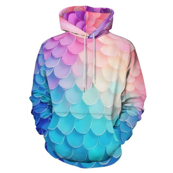 Gradient Mermaid Scales Print Men's Women Vintage 3D Hooded Sweatshirt - All-Season Loose Fit Streetwear