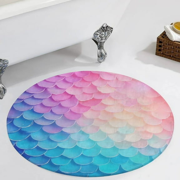 Gradient Mermaid Scales Print Round Area Rugs for Bedroom Living Room, 3FT Soft Comfy Indoor Circle Carpets, Carpet Home Decor Floor Mat