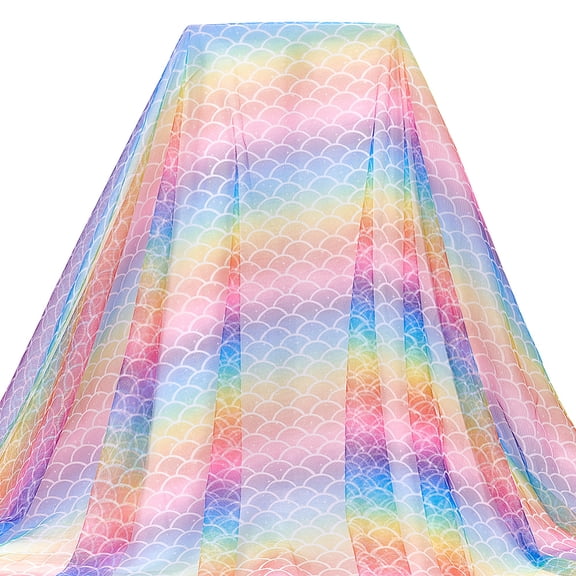 Gradient Mesh Fabric 39.3 * 59 inch Colorful Shimmery Fish Scale Striped Polyester Chiffon Sewing Fabric DIY