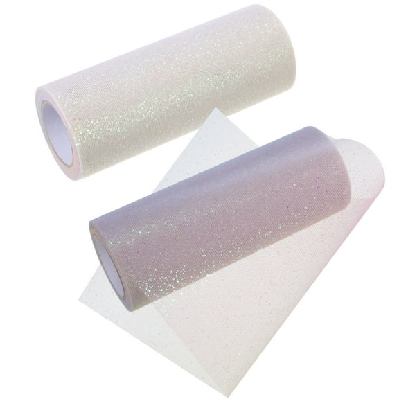 STRANDCHIC Women Mesh Ribbon Tulle Fabric Roll Pink Yellow Blue Gradient with Glitter 1Pack for Decoration