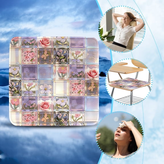 Gradient Mosaic Grid Ice Silk Cooling Seat Pad Built-In Elastic Cool Gel Anti Wipeable Breathable Chair Cushion Portable Mat For Dining Office Sofa Car Student Long Sitting Use