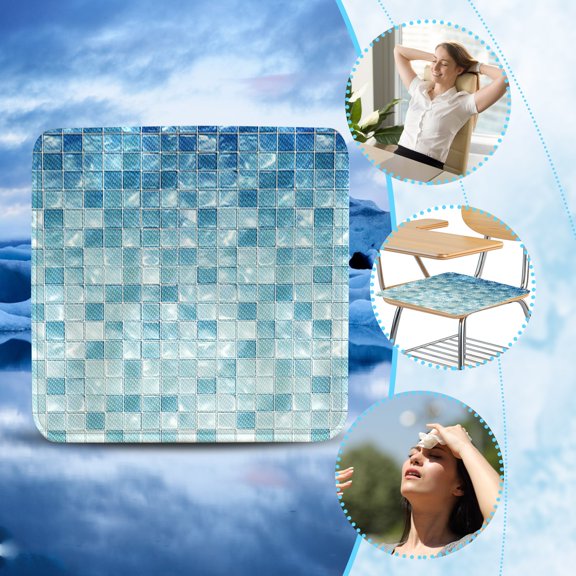 Gradient Mosaic Grid Ice Silk Cooling Seat Pad Built-In Elastic Cool Gel Anti Slip Wipeable Breathable Chair Cushion Portable Mat For Dining Office Sofa Car Student Long Sitting Use