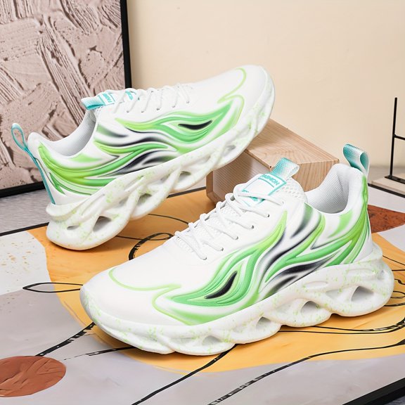 Gradient Motion Sneakers Featuring Dynamic Blue And Black Highlights, a Speckled Sole, And a Fluid Line Design. Available in White, Blue, Red, Green, And Black Options