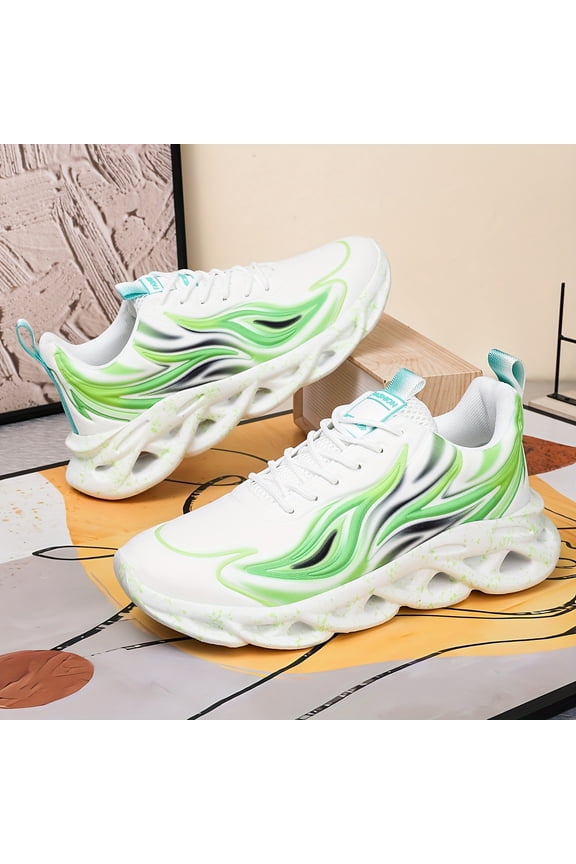 Gradient Motion Sneakers Featuring Dynamic Blue And Black Highlights, a Speckled Sole, And a Fluid Line Design. Available in White, Blue, Red, Green, And Black Options