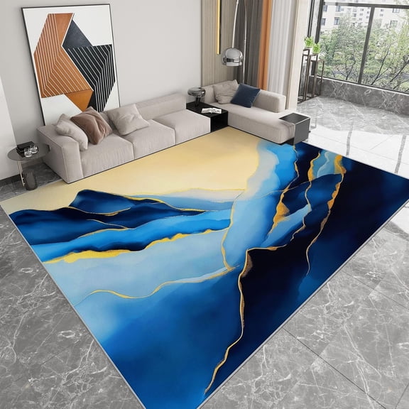 Gradient Mountain Area Rugs, Gradient Mountains Waves Carpet, Washable Non Slip Low Pile Soft Rug for Living Room Bedroom Office Decor Mat 2x3ft