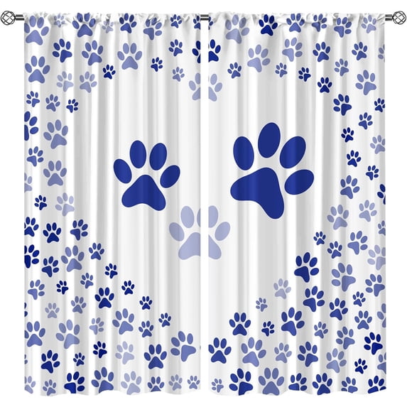 Gradient Navy Blue Blackout Bedroom Living Room Curtains, Cute Animal Paw Prints Soundproof Privacy Curtains, Ultra Soft Drapes Fast Drying Machine Washable for Kid Room Balcony-W52xL84in