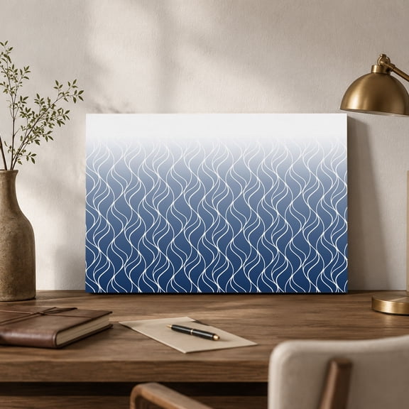 Gradient Navy Blue Canvas Wall Art, Abstract Morocco Blue Curved Lines Wall Art Prints Artwork Framed Canvas Ready to Hang Art Pictures for Bathroom Nightstand, Narrow Hallway 14" x 11"