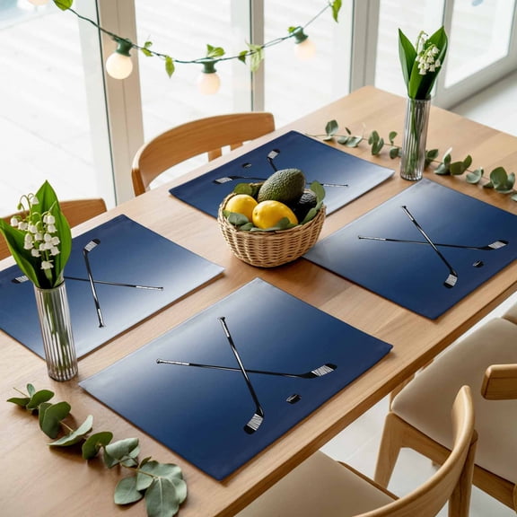Gradient Navy Blue Minimalist Placemats Set of 4,Wipeable Washable Table Mats for Dining Tables, Golf Clubs Funny Sport Place Mats for Kitchen Event Party Tabletop Decor