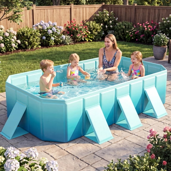 Gradient Non-Inflatable Portable Above Ground Swimming Pool, Foldable Frame Pool with 24 Wall Panels, 238 Gallon PVC Water Pool for Backyard, Outdoor, Pet Bath, Ball Pit