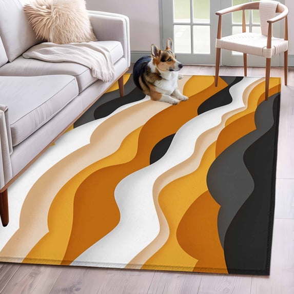 Gradient Ocean 4x6 Area Rugs for Living Room, Waves Orange Gray Gradient Waves Non Slip Floor Mat Washable Low-Profile Indoor Carpet for Bedroom, Dining Room, Bathroom