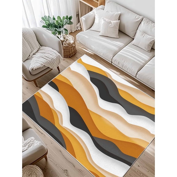 Gradient Ocean Area Rug for Bedroom 4x6 Ft Waves Orange Gray Gradient Waves Super Soft fuzzy Throw Rug Non-Slip Fluffy Plush Indoor Floor Carpet for Living Room Nursery Home Decor