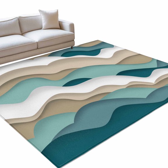 Gradient Ocean Area Rugs 6x9ft Waves Khaki Turquoise Gradient Waves Floor Rug&nbsp;Non Slip Low Pile Ultra Soft Throw Carpet for Entryway Indoor Entrance Kitchen Bathroom