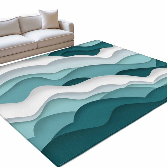 Gradient Ocean Area Rugs 6x9ft Waves Turquoise Teal Gradient Waves Floor Rug&nbsp;Non Slip Low Pile Ultra Soft Throw Carpet for Entryway Indoor Entrance Kitchen Bathroom