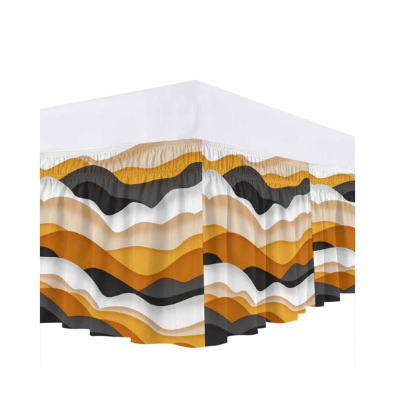 Gradient Ocean Bed Skirt Queen Size 16" Drop Waves Orange Gray Gradient Waves Ruffled Wrap Around Bed Skirts Adjustable Elastic Bedskirt Dust Ruffle for Queen Size Bed