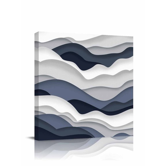 Gradient Ocean Canvas Wall Art, Waves Dark Blue Gradient Waves Framed Wall Decor Modern Artwork Prints Painting for Living Room, Bedroom, Kitchen & Cafe Decor 8x8 Inch