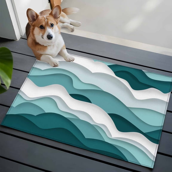 Gradient Ocean Front Door Rugs 2x3 ft Waves Turquoise Teal Gradient Waves Small Rug for Entryway Non Slip Washable Bathroom Door Mat Absorbent Floor Mat for Indoor Entrance