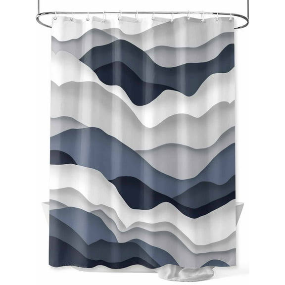 Gradient Ocean Shower Curtain, Waves Dark Blue Gradient Waves Waterproof Shower Curtain Set with 12 Hooks Lightweight Washable Fabric Shower Curtains for Bathroom 72x72 Inches