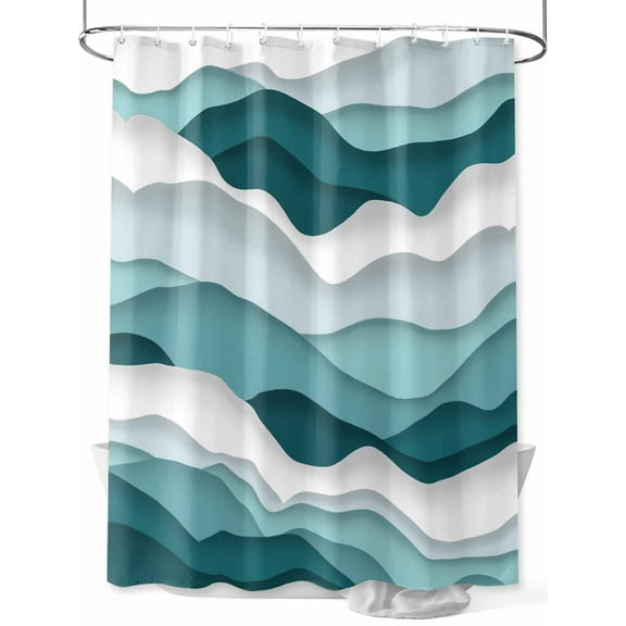 Gradient Ocean Shower Curtain, Waves Turquoise Teal Gradient Waves Waterproof Shower Curtain Set with 12 Hooks Lightweight Washable Fabric Shower Curtains for Bathroom 36x72 Inches