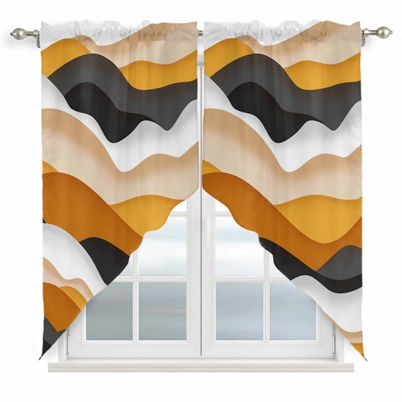 Gradient Ocean Swag Valances for Windows 2 Pack Waves Orange Gray Gradient Waves Swag Kitchen Curtains 36 Inches Long Rod Pocket Short Window Treatment for Kitchen Bathroom 28"x36"