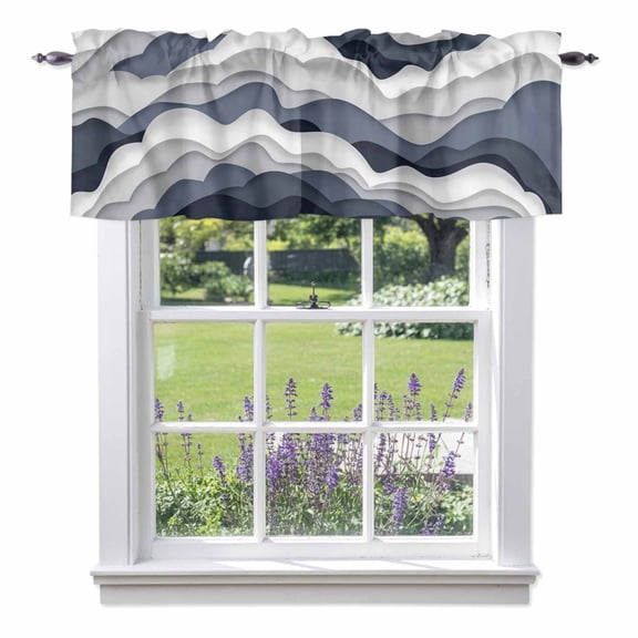 Gradient Ocean Valance Curtain Waves Dark Blue Gradient Waves Window Valances Rod Pocket Short Curtains Window Treatments for Kitchen Bedroom Bathroom Laundry 60" x 14"