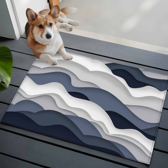 Gradient Ocean Washable Area Rug 2x3 Waves Dark Blue Gradient Waves Low-Profile Area Rugs with Non Slip Backing Indoor Floor Carpet for Entrance Living Room Bedroom Home Office