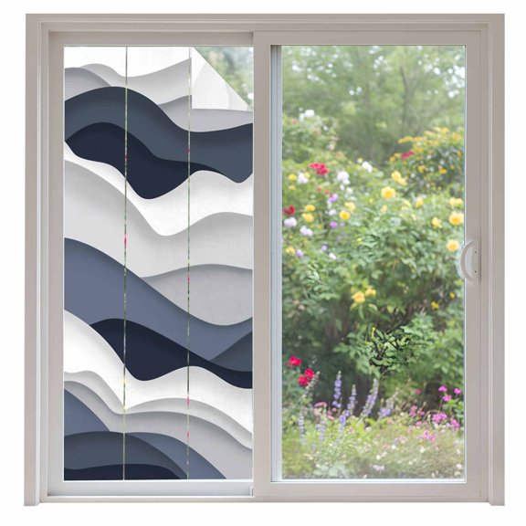 Gradient Ocean Window Privacy Film Waves Dark Blue Gradient Waves Decorative Glass Window Film UV Blocking Static Cling Non-Adhesive Sticker Covering for Home Door 35.4x78.7 inches