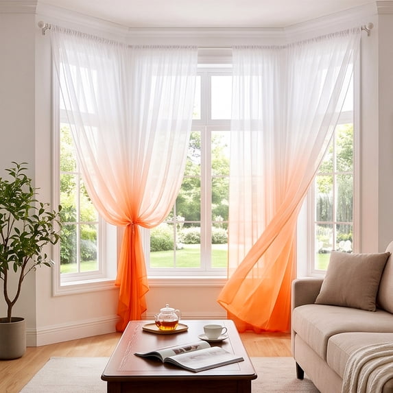 Gradient Ombre Sheer Curtain Light Filtering Waterproof Window Drape with Rod Pocket for Living Room Bedroom Patio Gazebo Indoor