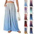 thumbnail image 1 of Gradient Ombre Wide Leg Pants for Women, High Waist Flowy Palazzo Trousers - Boho Summer Beach Vacation Bottoms Royal Blue L, 1 of 7