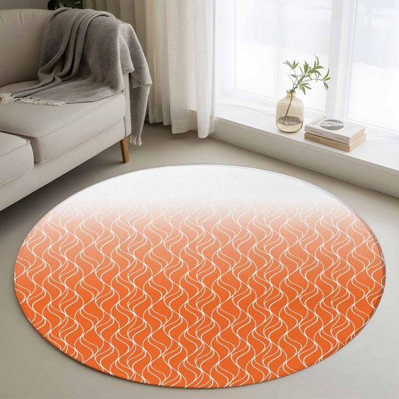 Gradient Orange 3FT Round Area Rugs Abstract Morocco Orange Curved Lines Soft Small Round Rug Non-Slip, Ultra-Thin Indoor Circle Carpet for Bedroom Entryway Kitchen Bathroom