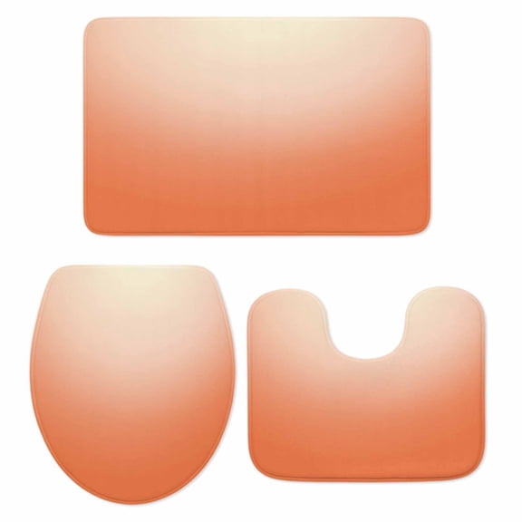 Gradient Orange Bathroom Rugs Set Solid Simple Style Monochrome Minimalist Non Slip Absorbent Soft Bath Mats 3 Piece Set with Bathroom Rug, U-Shaped Floor Mat, Toilet Seat Cover Small Size