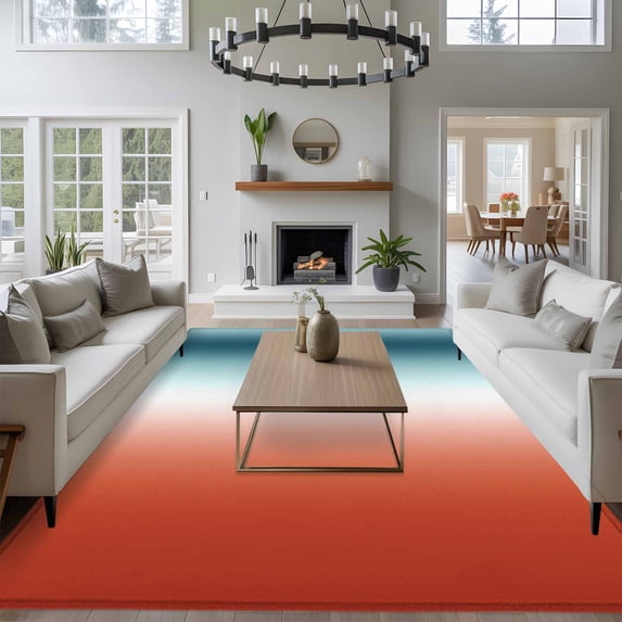 Gradient Orange Blue 8x10 Area Rug for Living Room Sectional Sofa, Modern Abstract Minimalist Ocean Beach Washable Non Slip Large Rectangle Area Rug