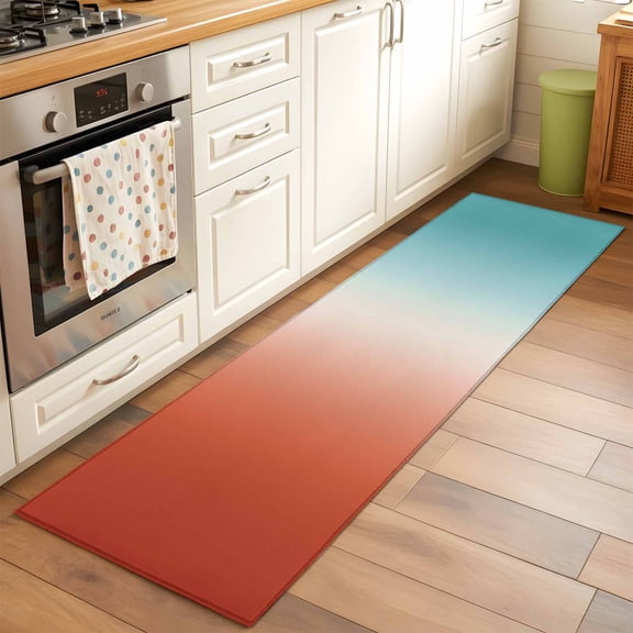 Gradient Orange Blue Runner Rugs 2x6 ft Modern Abstract Minimalist Orange Ocean Beach Washable Hallway Rugs Non-Slip Floor Mats Absorbent Carpet Bedside Runners for Bedroom Kitchen Bathroom Laundry