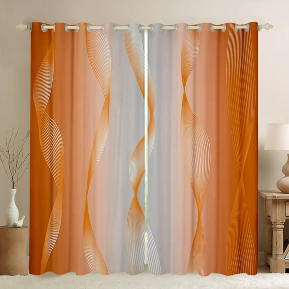 Gradient Orange and Greyish White Blackout Curtains Ombre Curtains & Drapes,Spiral Silver Print Wave Striped Pattern 2 Panels 52"Wx84"L Curtains,Abstract Art Room Decor Aesthetic