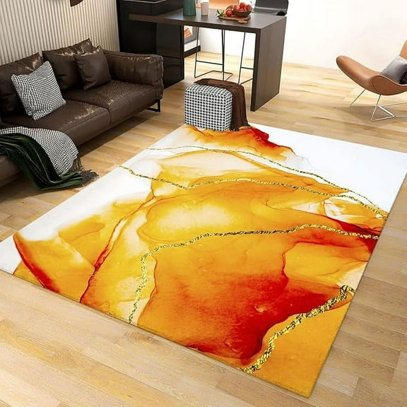 Gradient Orange Marble Area Rug For Living Room Bedroom, Abstract Modern Non-Slip Carpet, Kitchen Rugs, Vintage Floor Mat With Rubber Backing 2 x 3ft