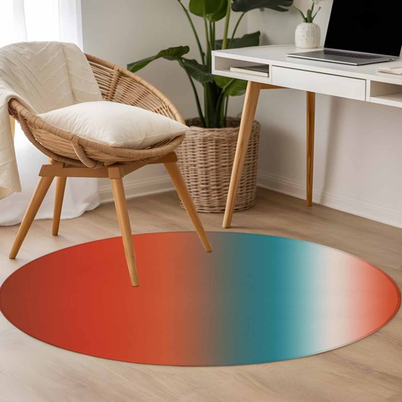 Gradient Orange Red 3.3ft Round Rug for Bedroom Reading Corner, Modern Abstract Minimalist Blue Ocean Beach Washable Non Slip Circle Area Rug