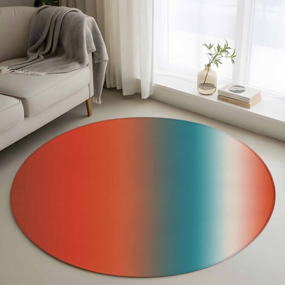 Gradient Orange Red 3FT Round Area Rugs Modern Abstract Minimalist Blue Ocean Beach Soft Small Round Rug Non-Slip, Ultra-Thin Indoor Circle Carpet for Bedroom Entryway Kitchen Bathroom