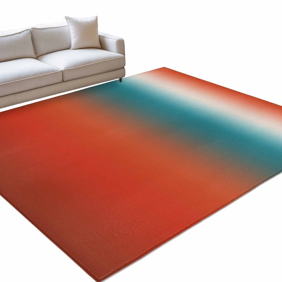 Gradient Orange Red Area Rug, Modern Abstract Minimalist Blue Ocean Beach Non-Slip Felt Rubber Backing Rectangle Indoor Carpet Washable Rugs for Living Room Bedroom 9x12