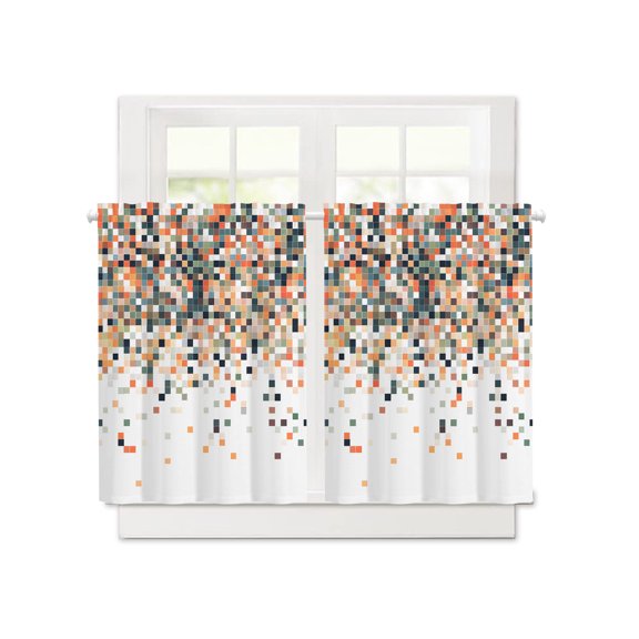 Gradient Orange Red Color Block Short Blackout Curtains 36 Inch Long,Abstract Brown Geometric Rod Pocket Kitchen Curtains,2 Panels Thermal Insulated Room Darkening Drapes for Bedroom,30"Wx36"L