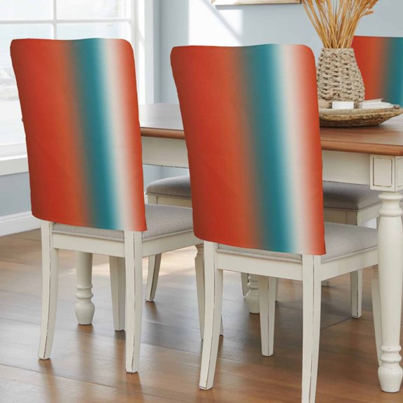 Gradient Orange Red Dining Chair Back Cover Only, Modern Abstract Minimalist Blue Ocean Beach Set of 4 Chair Back Covers, Removable Washable for Dining Room, Banquet & Holiday Decoration